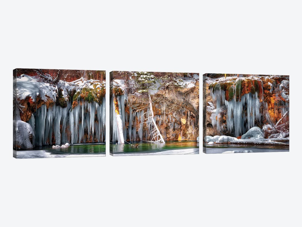 Hanging Lake Winter Panorama by OLena Art 3-piece Canvas Wall Art