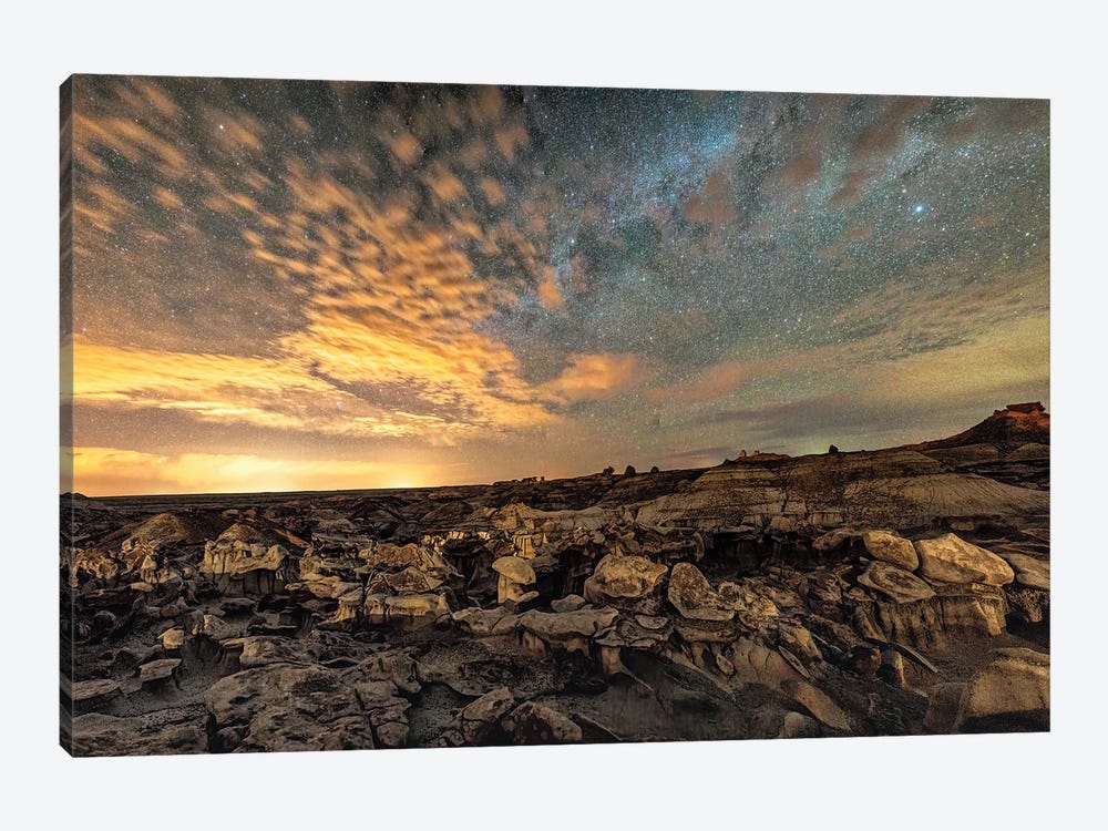Bisti Badlands Hoodoos Under Bright New Mexico Starry Night by OLena Art 1-piece Canvas Artwork