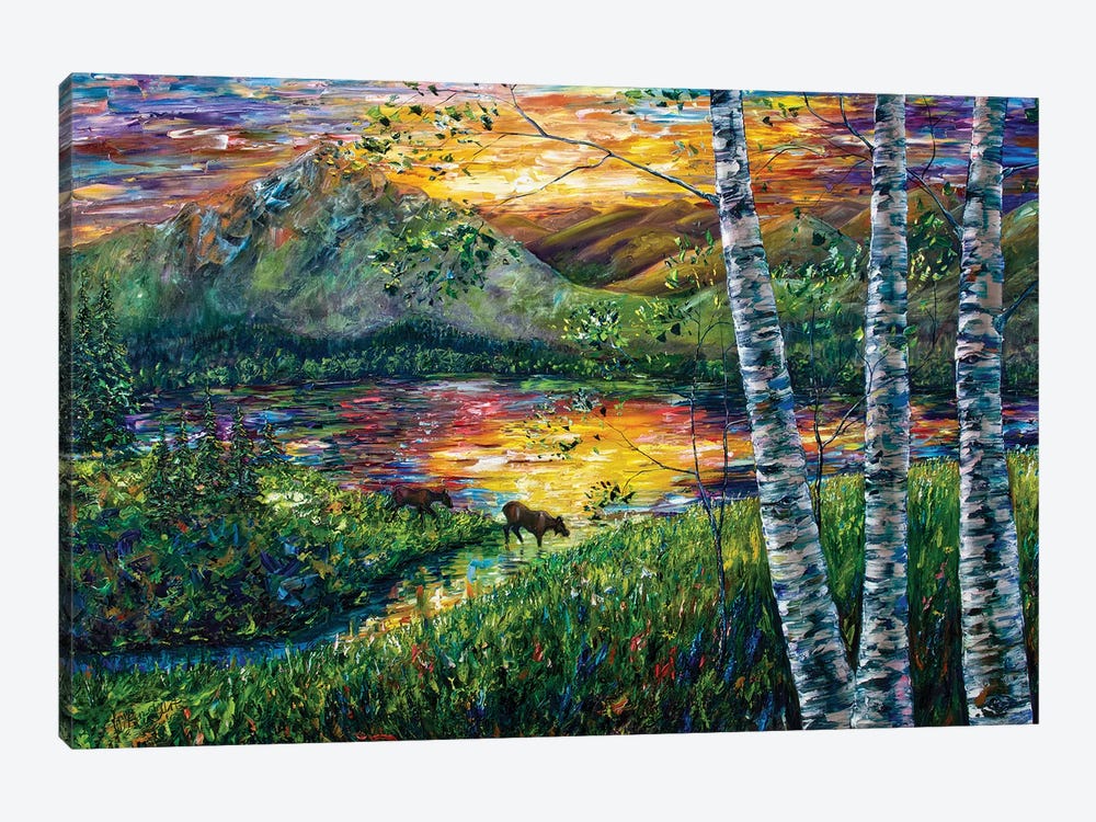 Sleeping Meadow - Colorado Moose Crossing by OLena Art 1-piece Canvas Art Print