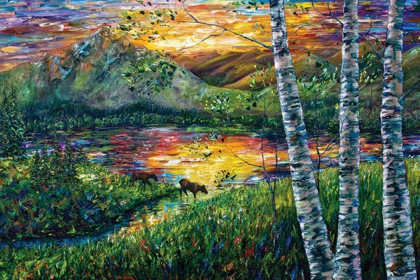 Birch Trees: Sleeping Meadow - Colorado Moose Crossing by OLena Art