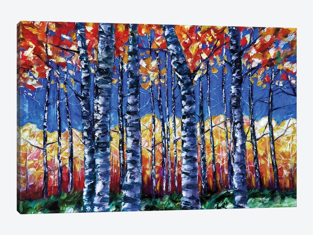 Aspen Trees  Autumn Canopy Painting by OLena Art 1-piece Canvas Art