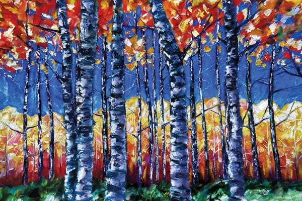 Aspen Trees: Aspen Trees  Autumn Canopy Painting by OLena Art