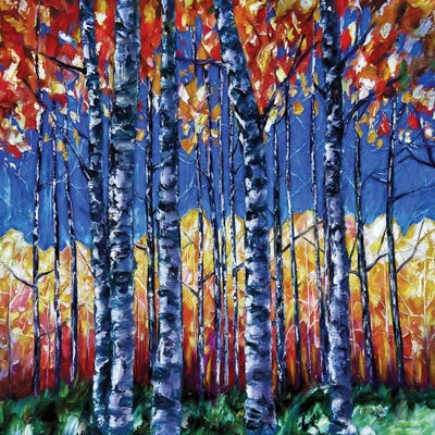 Aspen Trees Autumn Canopy by OLena Art framed canvas print
