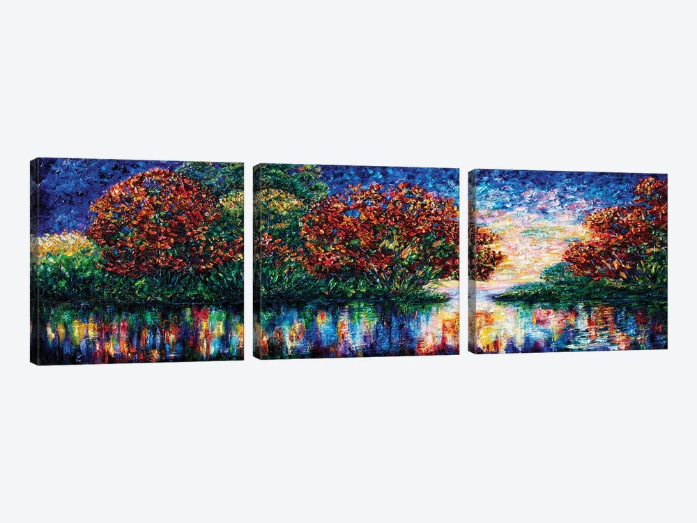 Rippled Sunset Palette Knife Painting by OLena Art 3-piece Canvas Artwork