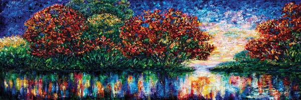 Autumn: Rippled Sunset Palette Knife Painting by OLena Art