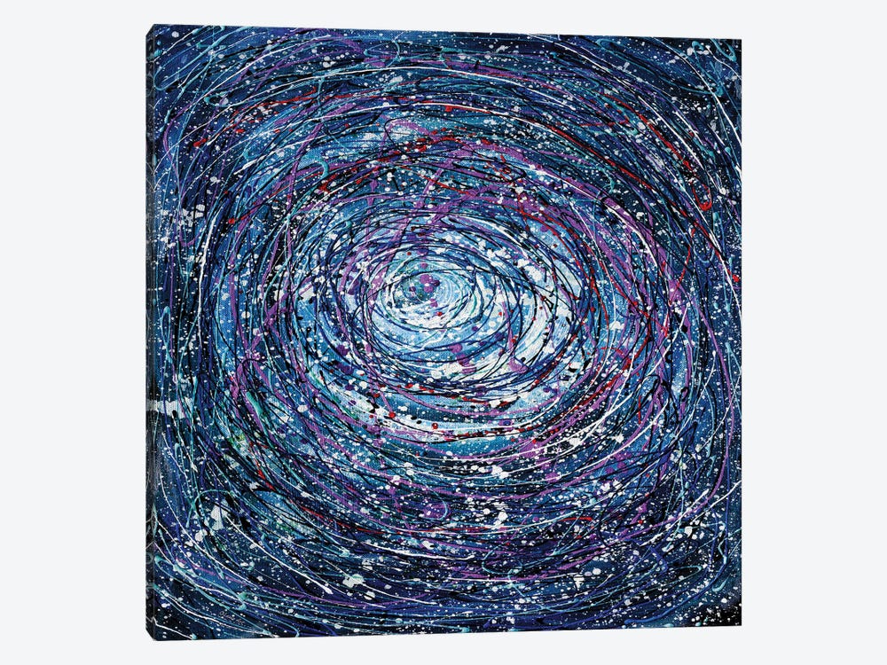 Star Trails Circular Abstract Pollock Inspired Painting by OLena Art 1-piece Canvas Art
