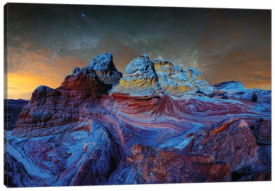 Deep Twilight At White Pocket Arizona Canvas Art Print - Night Sky Art