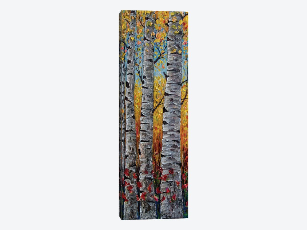 Impressionistic Colorado Aspen Trees Vertical Panorama by OLena Art 1-piece Canvas Artwork