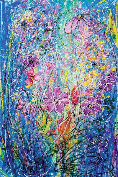 OLena Art: Floral Blue And Purple Abstract by OLena Art