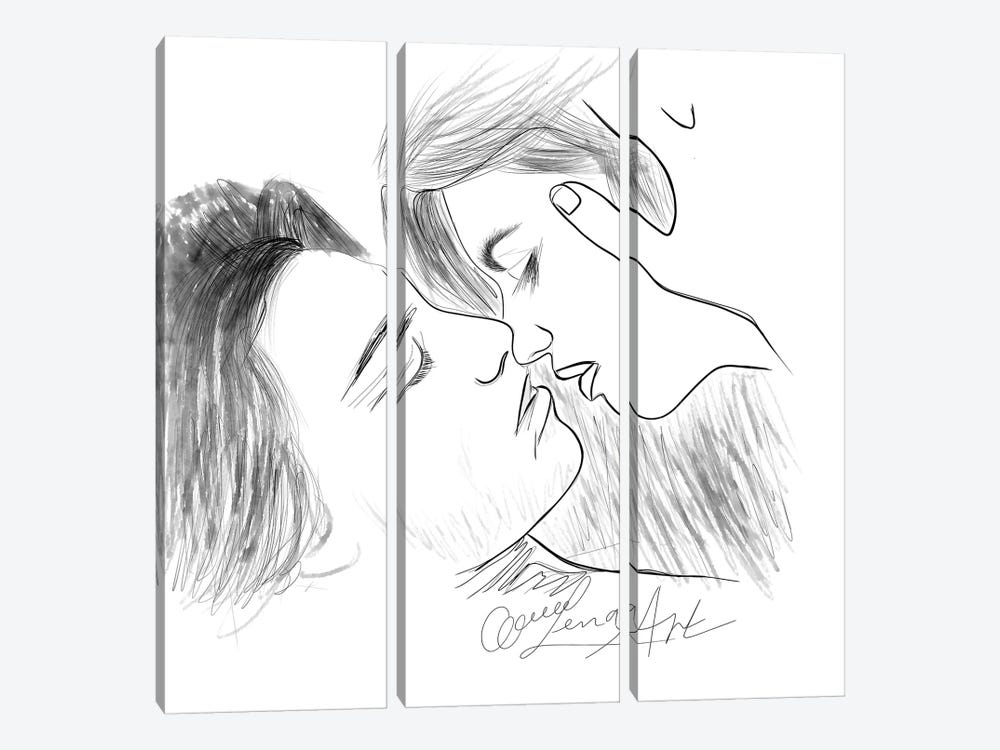Immortal Kiss Line Drawing By OLena Art by OLena Art 3-piece Canvas Wall Art
