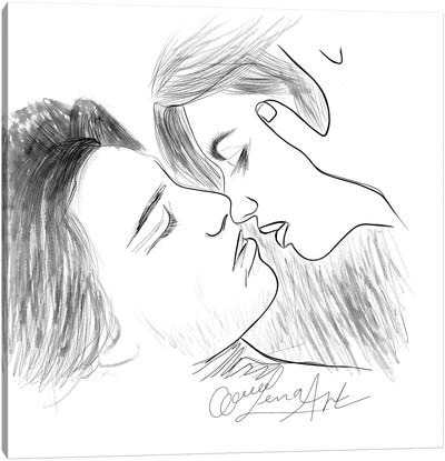 Immortal Kiss Line Drawing By OLena Art Canvas Art Print - OLena art