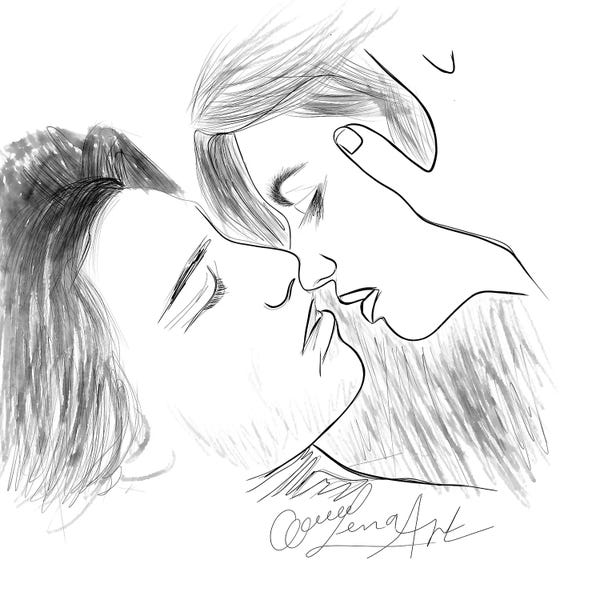 OLena Art: Immortal Kiss Line Drawing By OLena Art by OLena Art