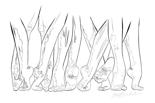 Black & White Drawings & Illustrations: Barefoot Dance Line Drawing by OLena Art