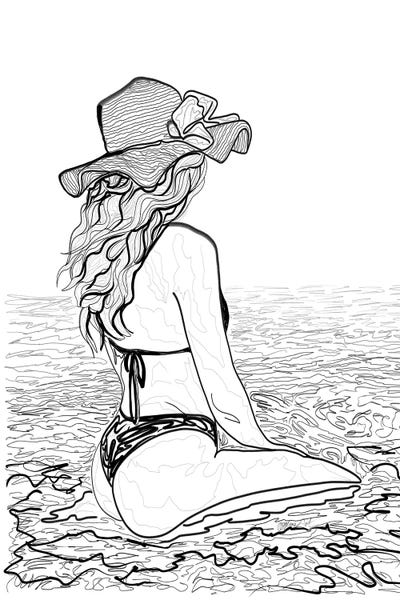 Women's Swimsuits: Aloha Moment Line Drawing by OLena Art