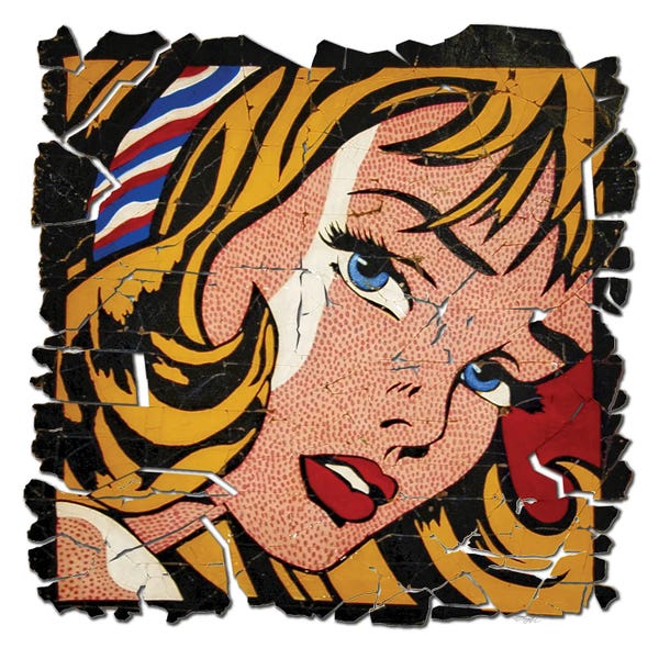 OLena Art: Roy Lichtenstein Fresco Painting Recreation Girl With Hair Ribbon by OLena Art