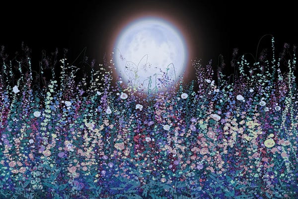 OLena Art: Supermoon Rises Over The Meadow Into Twilight Sky by OLena Art
