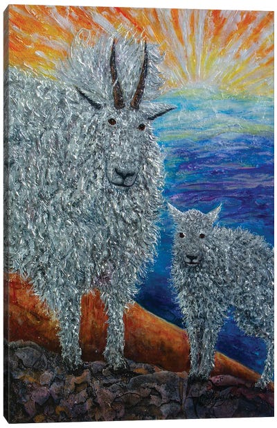 An Adorable Mountain Nanny And Her Kid Goats Canvas Art Print - OLena art