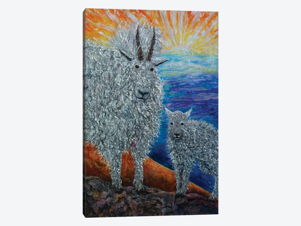 An Adorable Mountain Nanny And Her Kid Goats by OLena Art 1-piece Canvas Wall Art