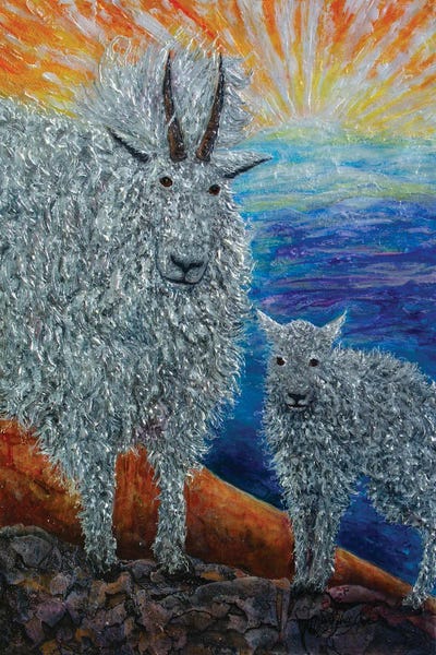 OLena Art: An Adorable Mountain Nanny And Her Kid Goats by OLena Art