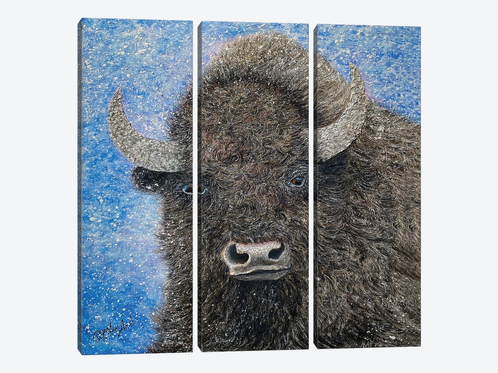 The In The Presence Of American Bison Painting by OLena Art 3-piece Art Print