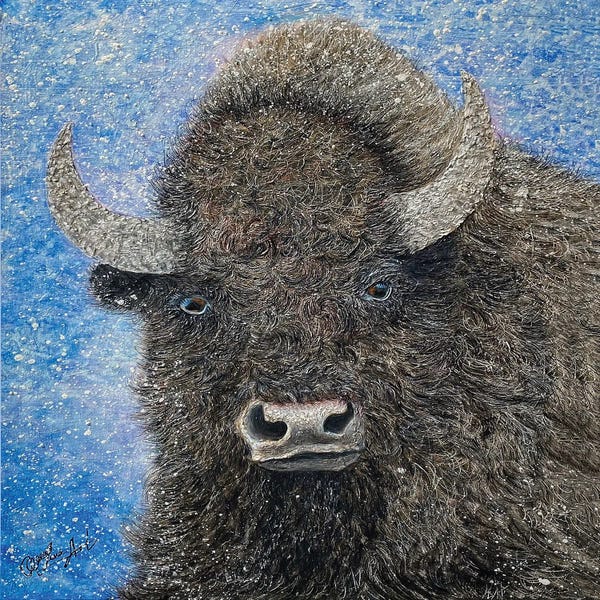 Bison & Buffaloes: The In The Presence Of American Bison Painting by OLena Art