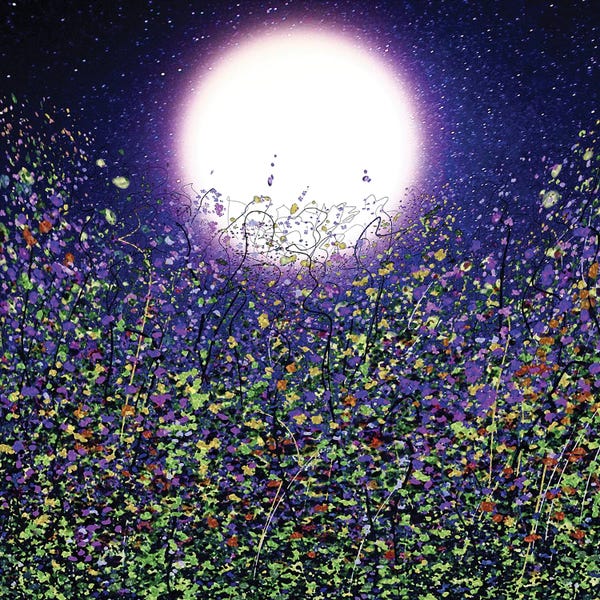 OLena Art: Moonlight Shadows On Earth With Flowers by OLena Art