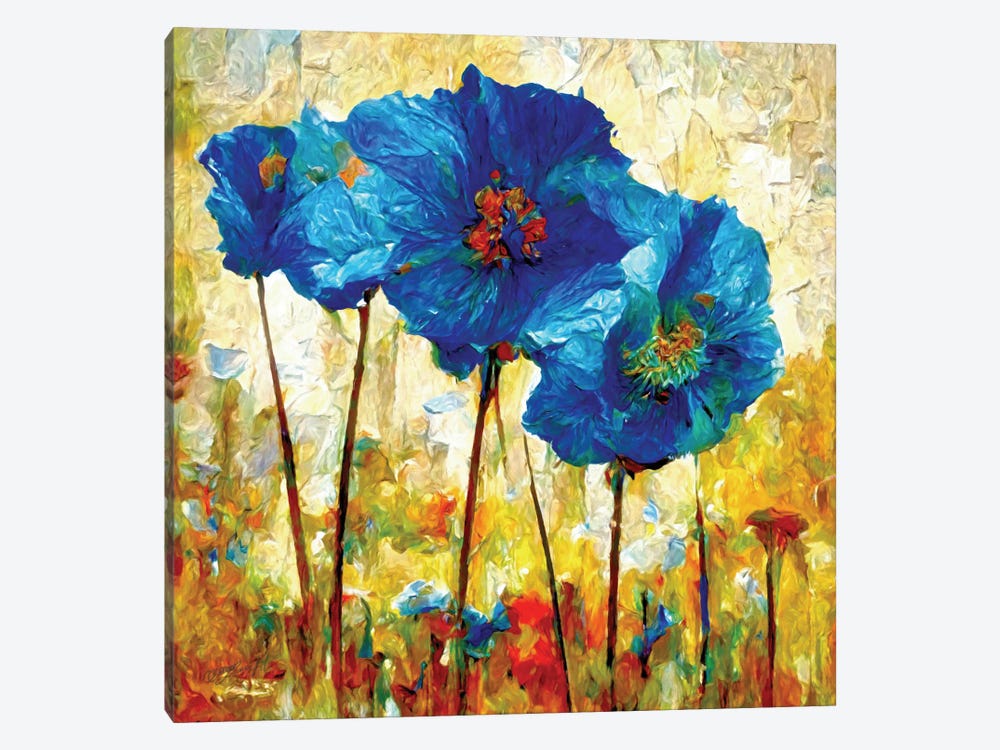 Blue-Poppy In Bloom II by OLena Art 1-piece Canvas Art