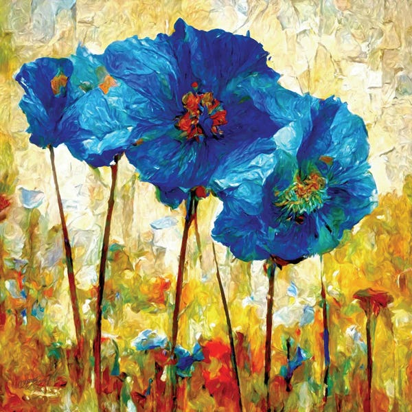 OLena Art: Blue-Poppy In Bloom II by OLena Art