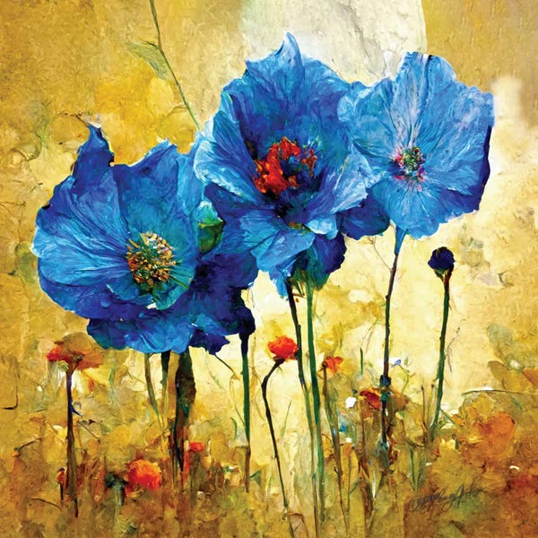 OLena Art: Blue-Poppy In Bloom I by OLena Art