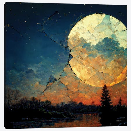 Broken Moon Vintage Fresco Style Canvas Print #OLE288} by OLena Art Canvas Print