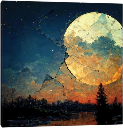 Broken Moon Vintage Fresco Style Canvas Art Print - OLena art