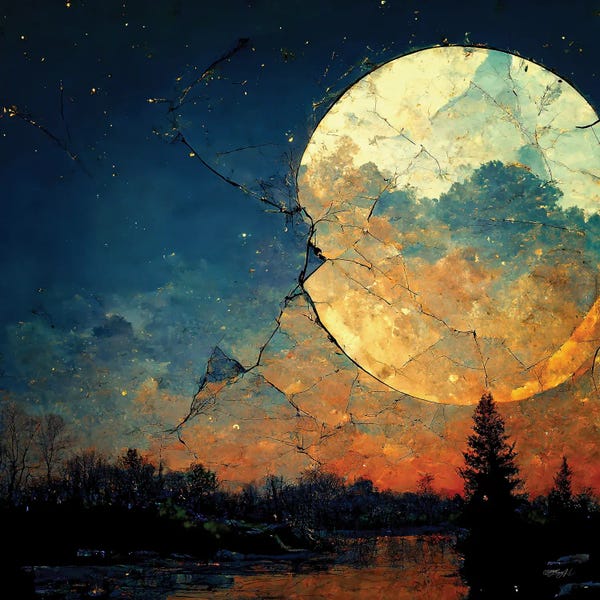 OLena Art: Broken Moon Vintage Fresco Style by OLena Art