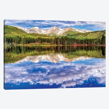 Spring Morning Scenic View Of Sprague Lake Against Cloudy Sky Canvas Print #OLE295} by OLena Art Canvas Art Print
