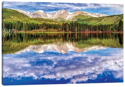 Spring Morning Scenic View Of Sprague Lake Against Cloudy Sky Canvas Art Print - OLena art