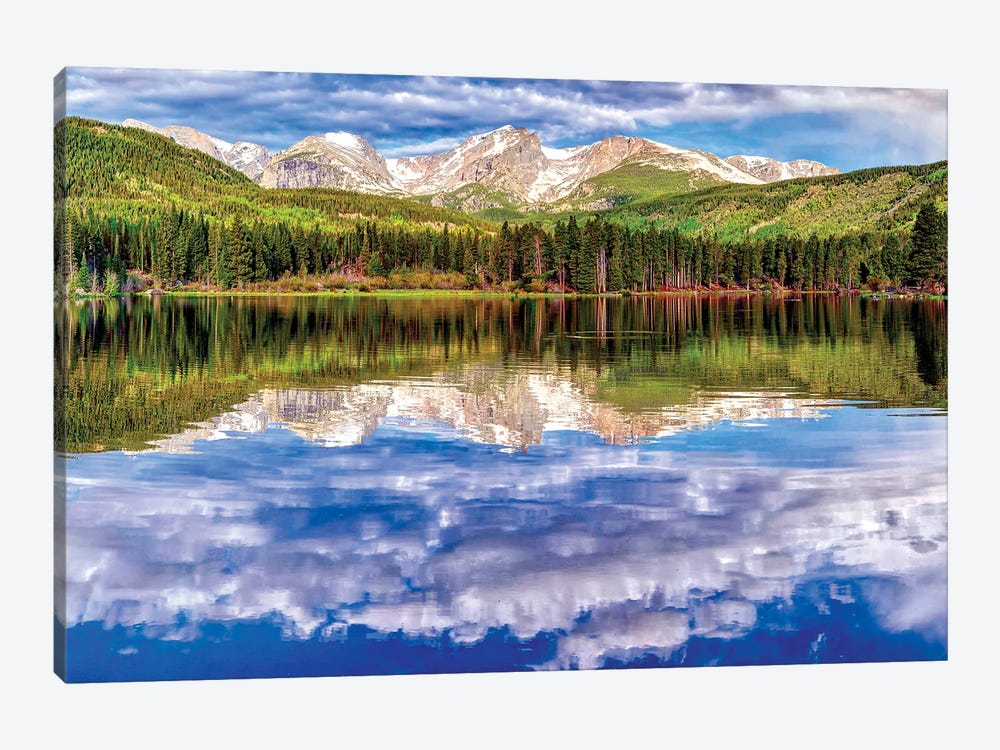 Spring Morning Scenic View Of Sprague Lake Against Cloudy Sky by OLena Art 1-piece Canvas Artwork