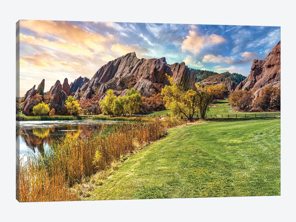 The Roxborough Arrowhead Golf Club In Littleton, Colorado. Fall Season In Roxborough State Park by OLena Art 1-piece Art Print