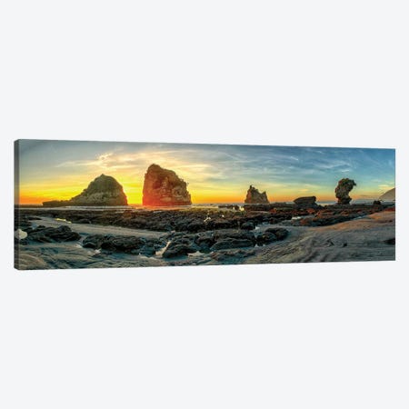 The Motukiekie Beach Panorama In Greymouth, West Coast, New Zealand Just Before Sunset Canvas Print #OLE300} by OLena Art Canvas Wall Art