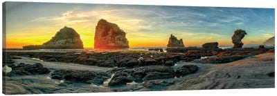 The Motukiekie Beach Panorama In Greymouth, West Coast, New Zealand Just Before Sunset Canvas Art Print - New Zealand Art