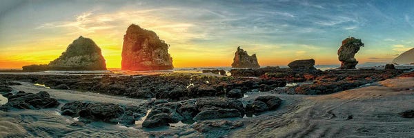 New Zealand: The Motukiekie Beach Panorama In Greymouth, West Coast, New Zealand Just Before Sunset by OLena Art
