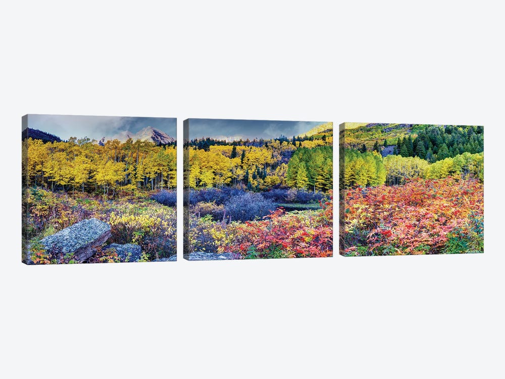 Rocky Mountains In A Fall, Colorado Rockies by OLena Art 3-piece Canvas Print