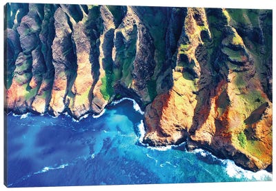 Aerial View Of The Napali Coastline In Hawaii Canvas Art Print - Kauai