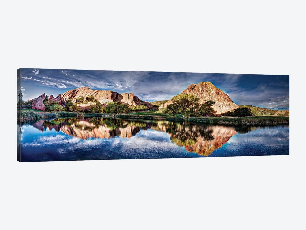 The Red Rocks Reflection Golf Course At Roxborough Arrowhead Golf Course by OLena Art 1-piece Canvas Artwork