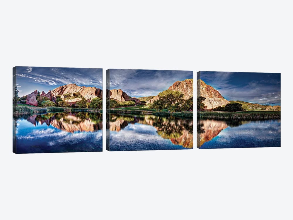 The Red Rocks Reflection Golf Course At Roxborough Arrowhead Golf Course by OLena Art 3-piece Canvas Art