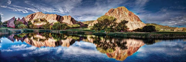 OLena Art: The Red Rocks Reflection Golf Course At Roxborough Arrowhead Golf Course by OLena Art