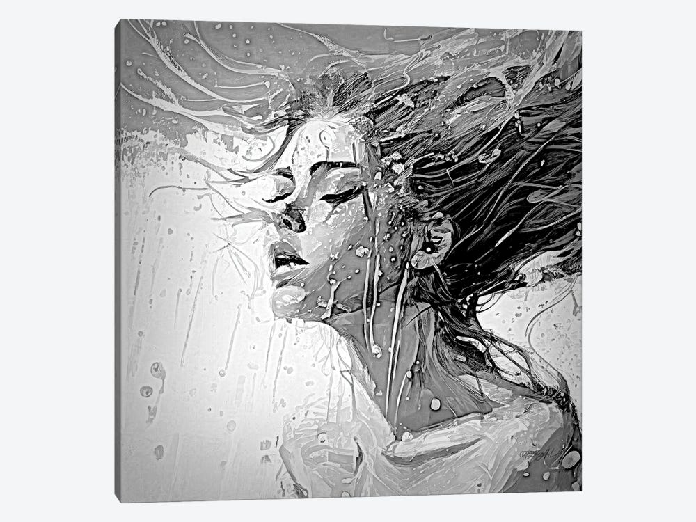 Expressionistic Painting Of A Woman Swimming In The Pool In Black And White by OLena Art 1-piece Art Print