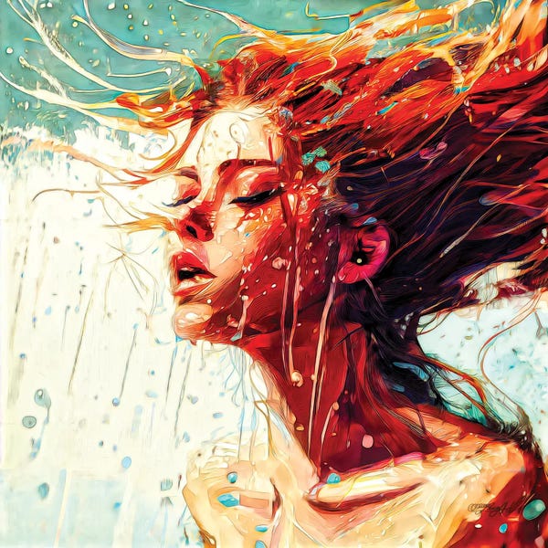 OLena Art: Expressionistic Painting Of A Woman Swimming In The Pool by OLena Art
