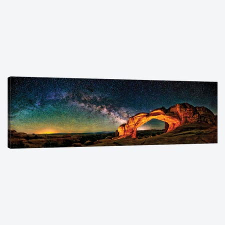 A Glowing Milky Way Rises Over Broken Arch In Arches National Park, Utah Canvas Print #OLE310} by OLena Art Art Print
