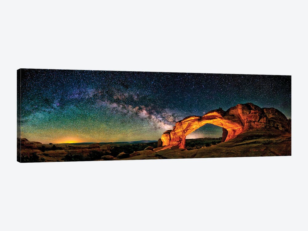 A Glowing Milky Way Rises Over Broken Arch In Arches National Park, Utah by OLena Art 1-piece Canvas Wall Art