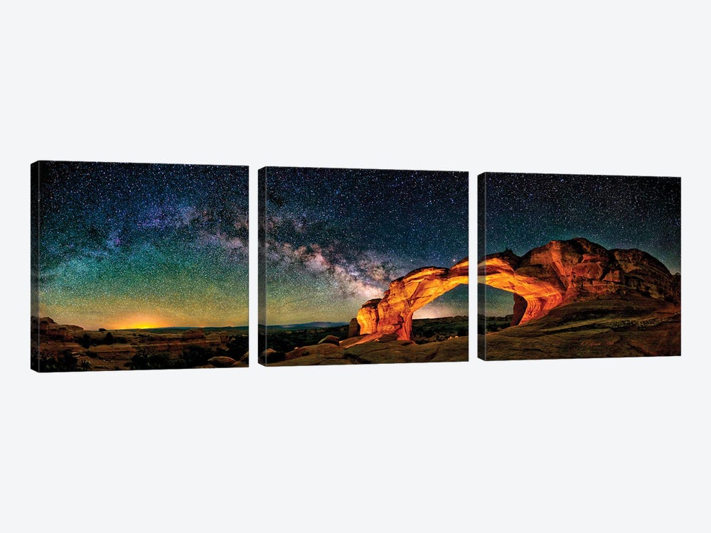 A Glowing Milky Way Rises Over Broken Arch In Arches National Park, Utah by OLena Art 3-piece Canvas Art