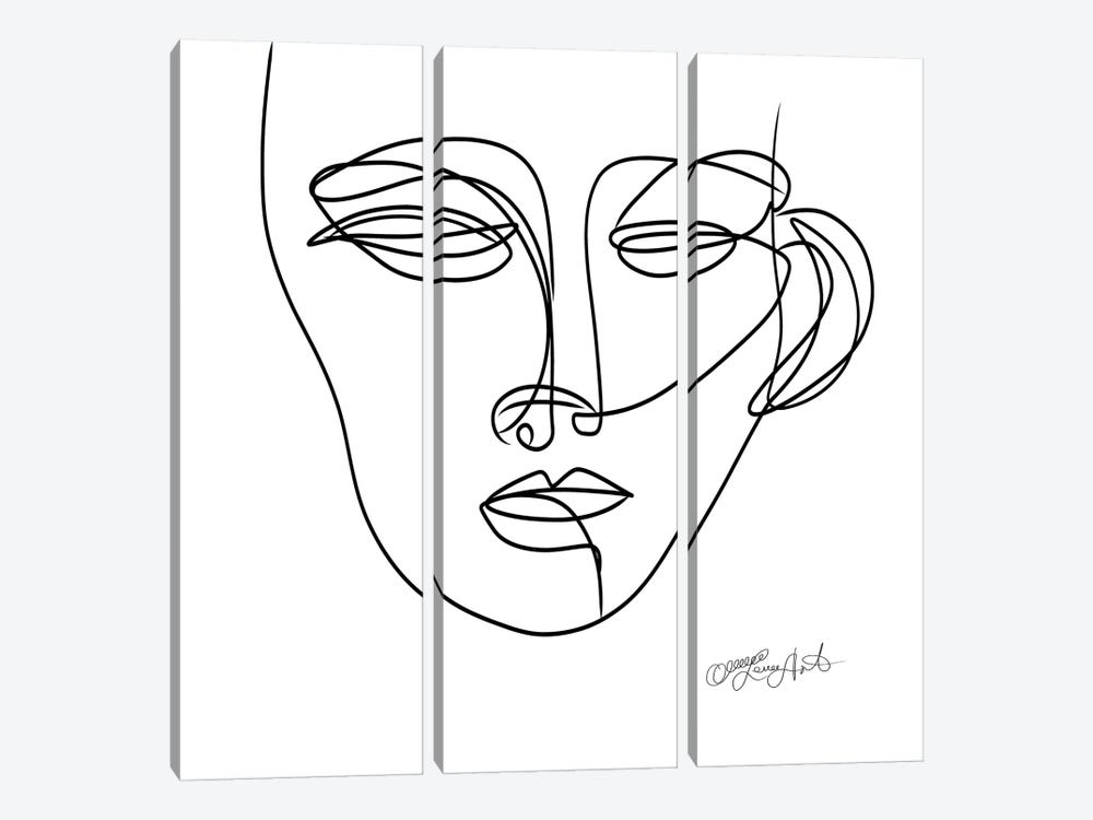 Linear Portrait Of A Woman Face, Design In One Line by OLena Art 3-piece Canvas Art Print
